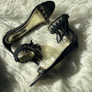 Lovely People Black Suede Fringe Sandals